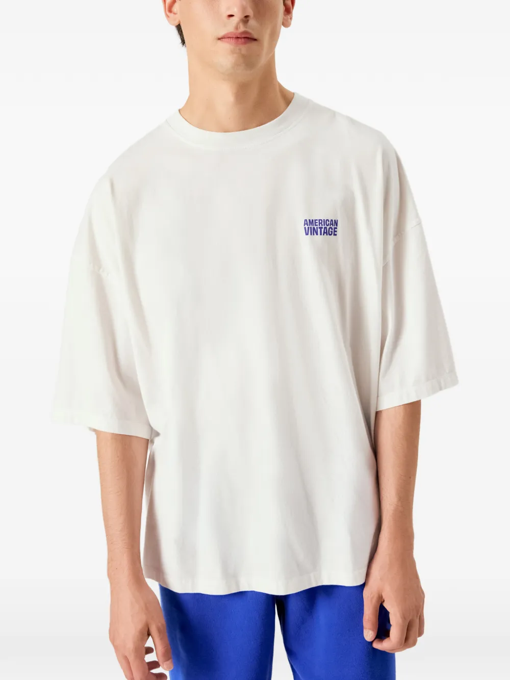 American Vintage Gixy T-shirt met logoprint en verlaagde schouders Wit
