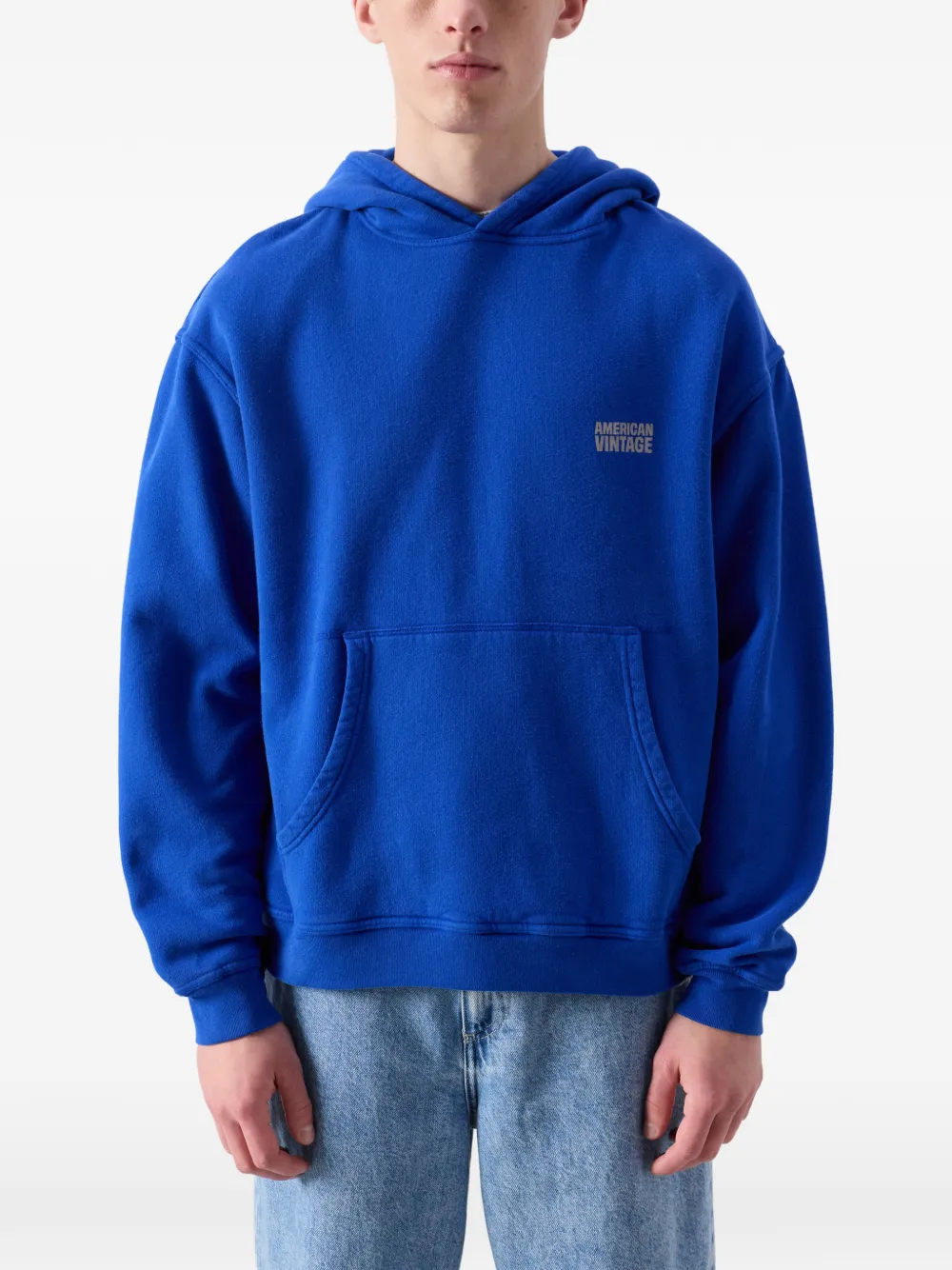 American Vintage Plizzy katoenen sweater met lange mouwen en capuchon Blauw