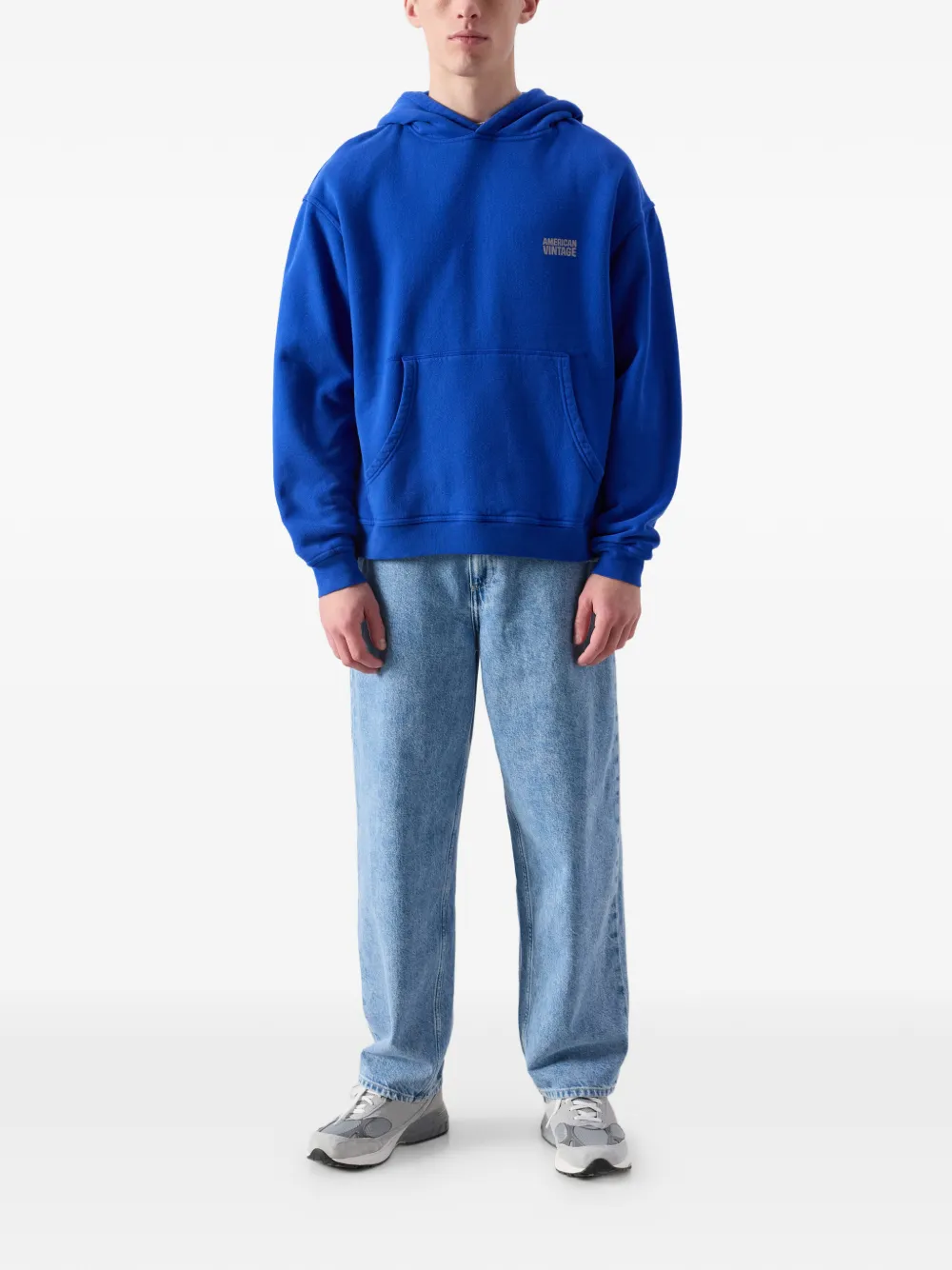 American Vintage Plizzy katoenen sweater met lange mouwen en capuchon Blauw