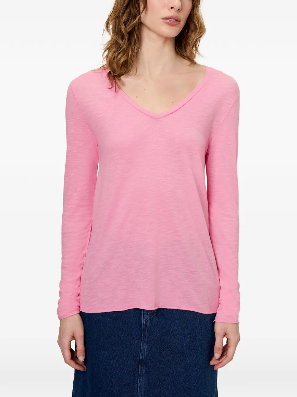 American Vintage Jacksonville T-shirt met V-hals Roze