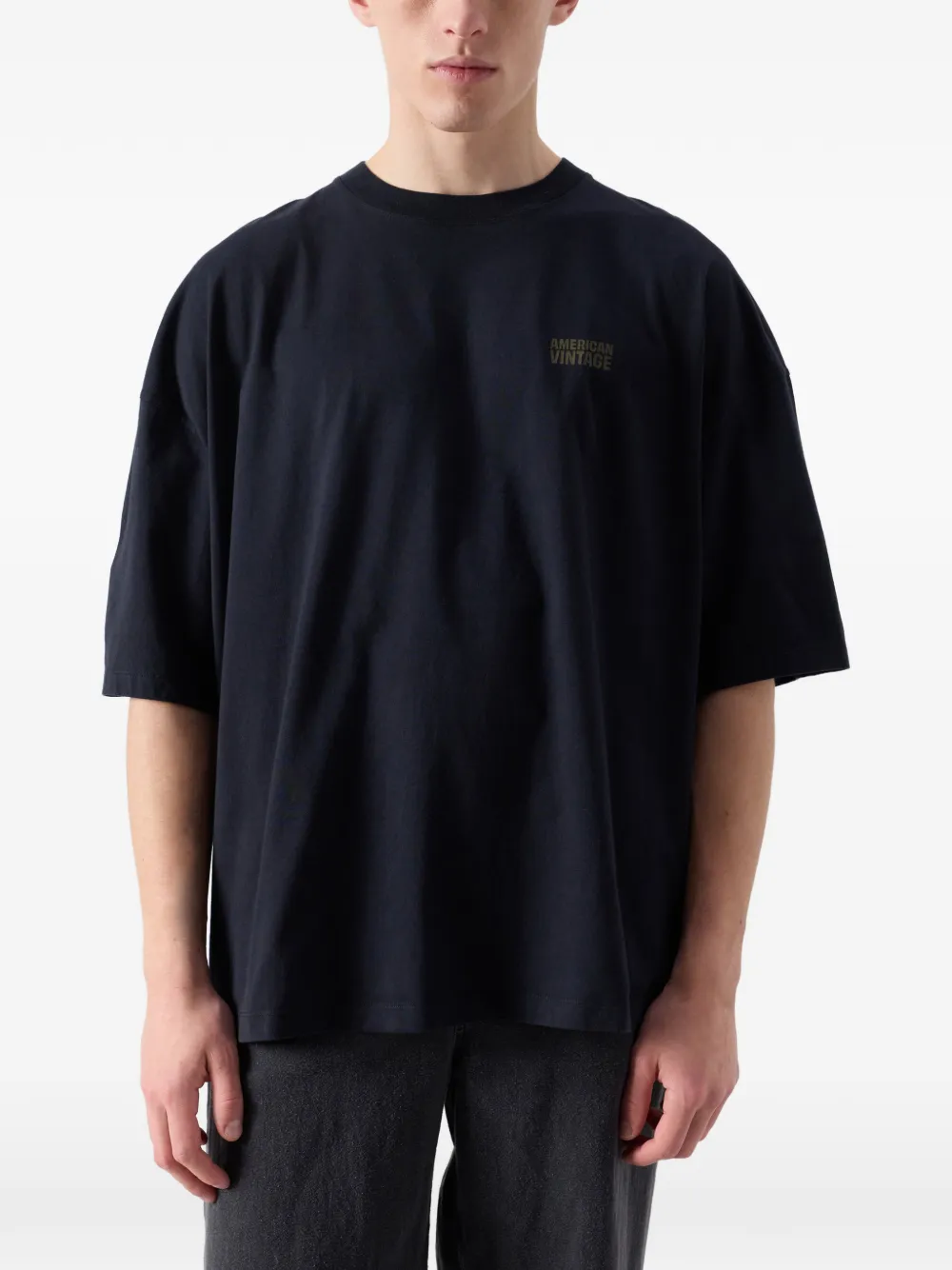 American Vintage Gixy katoenen T-shirt met verlaagde schouders en logo Zwart