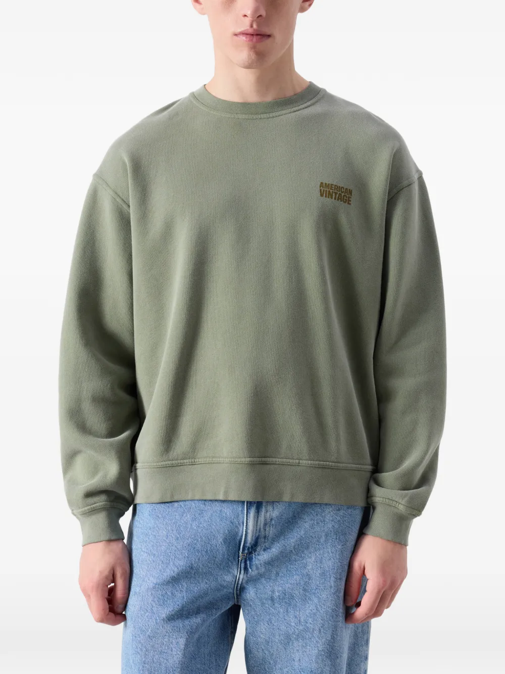 Plizzy Crewneck Long-Sleeve Cotton Sweatshirt