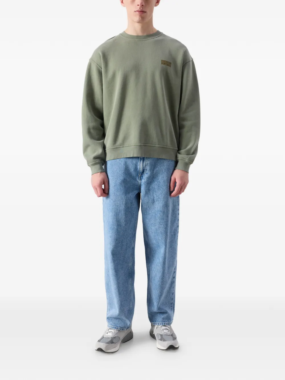 Plizzy Crewneck Long-Sleeve Cotton Sweatshirt