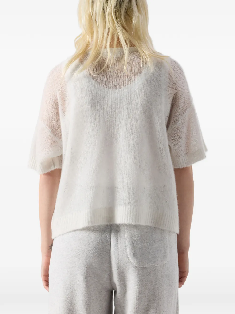American Vintage Bodyrow gebreide wollen blouse met korte mouwen en V-hals Beige