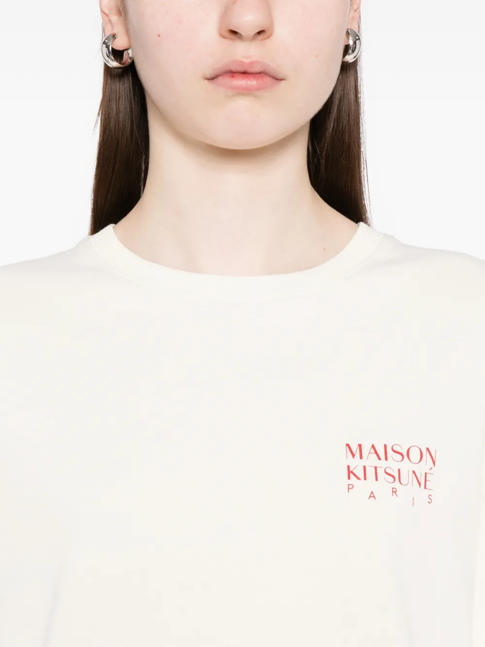 Maison Kitsuné T-shirt met logoprint met ronde hals Beige