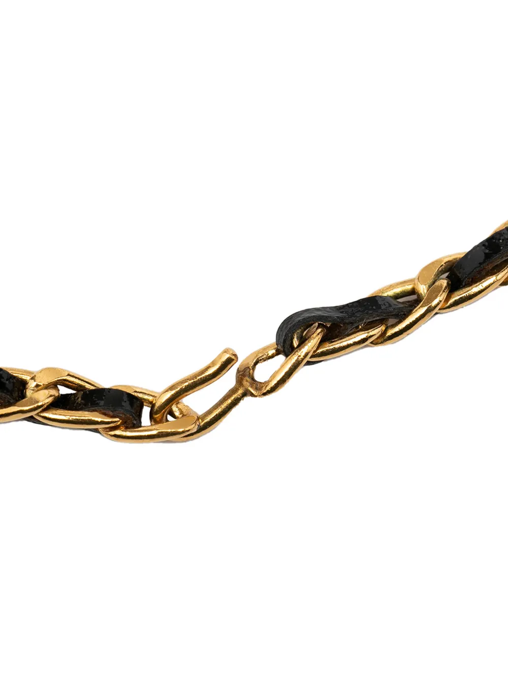  Chanel Pre-owned 1996 Leather And Gold Plated Medallion Bow Pendant Necklace Costume Necklace - Black 