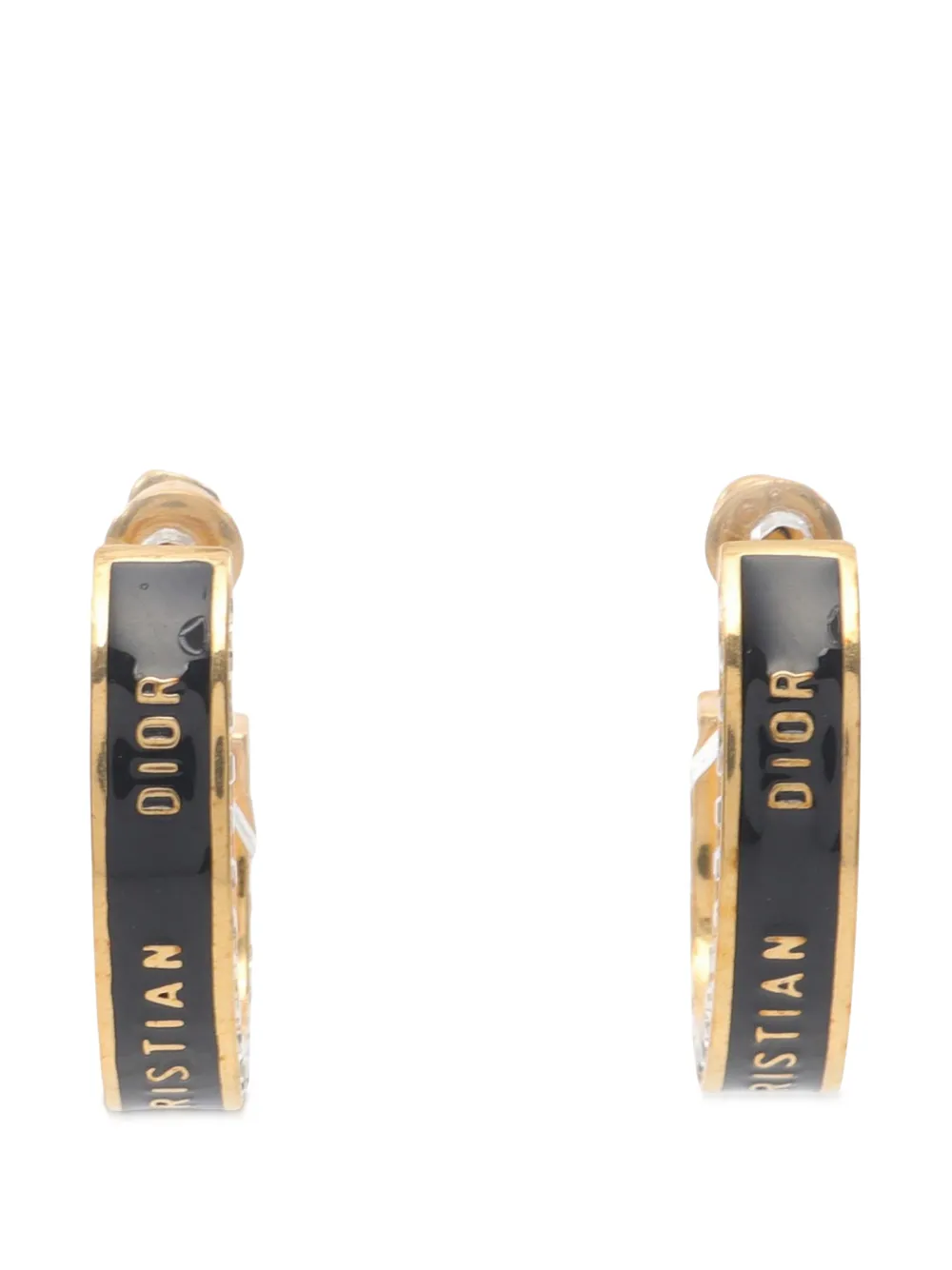 Christian Dior Pre-Owned 2000-2025 Gold Plated Enamel Dior Night Code Hoop Push Back Earrings costume earrings - Oro