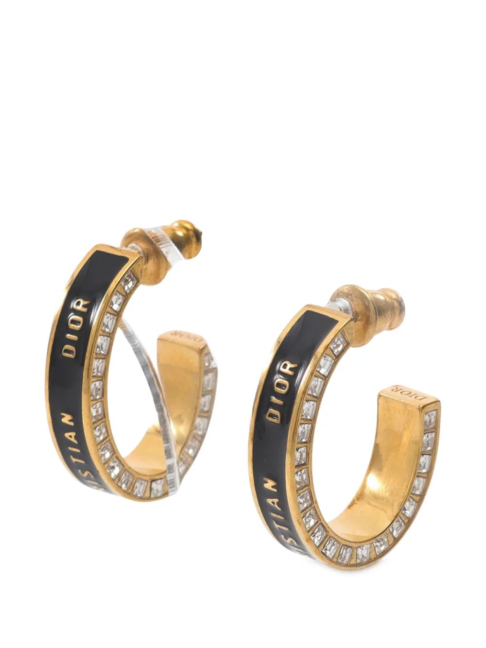  Christian Dior Pre-owned 2000-2025 Gold Plated Enamel Dior Night Code Hoop Push Back Earrings Costume Earrings 