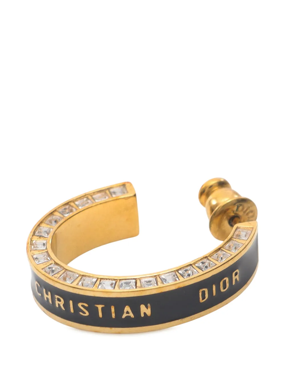  Christian Dior Pre-owned 2000-2025 Gold Plated Enamel Dior Night Code Hoop Push Back Earrings Costume Earrings 
