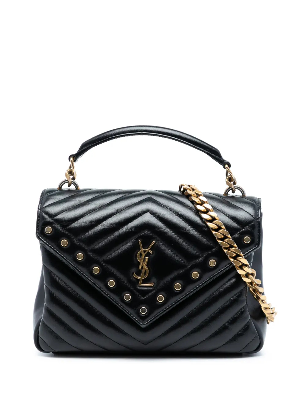 Saint Laurent Pre-Owned 2017 Medium Chevron Studded Calfskin Monogram College satchel | negro | Image 1