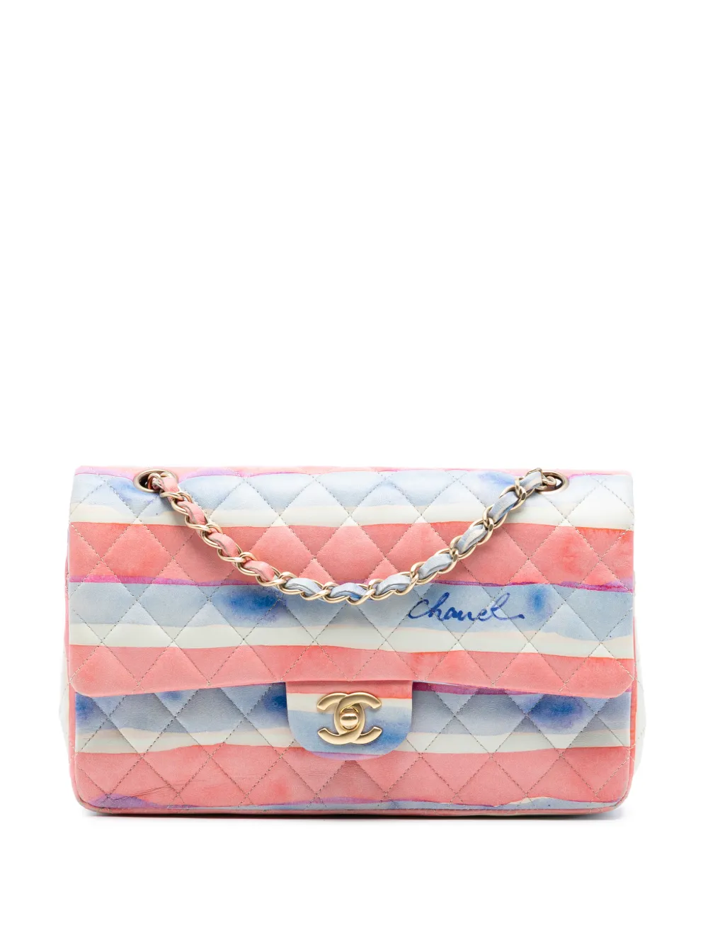 CHANEL Pre-Owned 2009-2010 Medium Classic Printed Lambskin Watercolor Double Flap shoulder bag - Rosa
