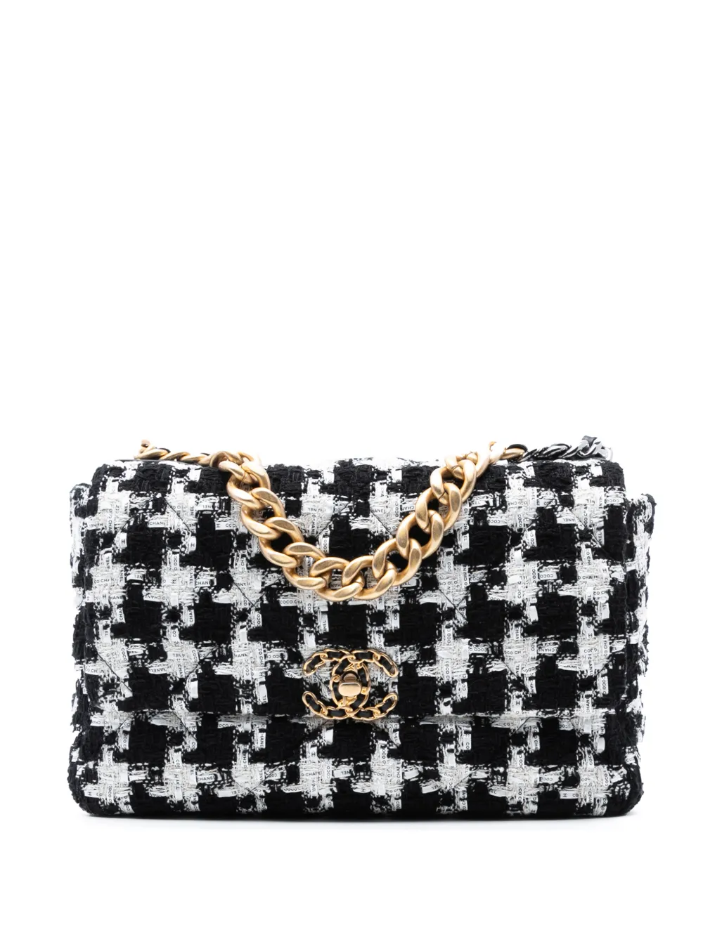 CHANEL Pre-Owned 2020 Large Houndstooth Tweed 19 Flap satchel - Nero