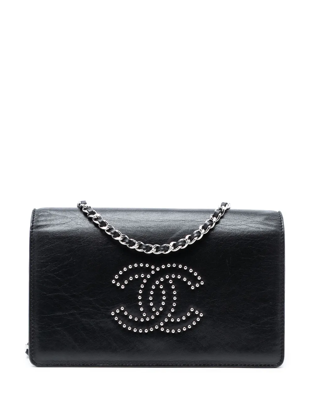 CHANEL Pre-Owned 2008-2009 Studded Lambskin CC Wallet on Chain crossbody bag - Nero