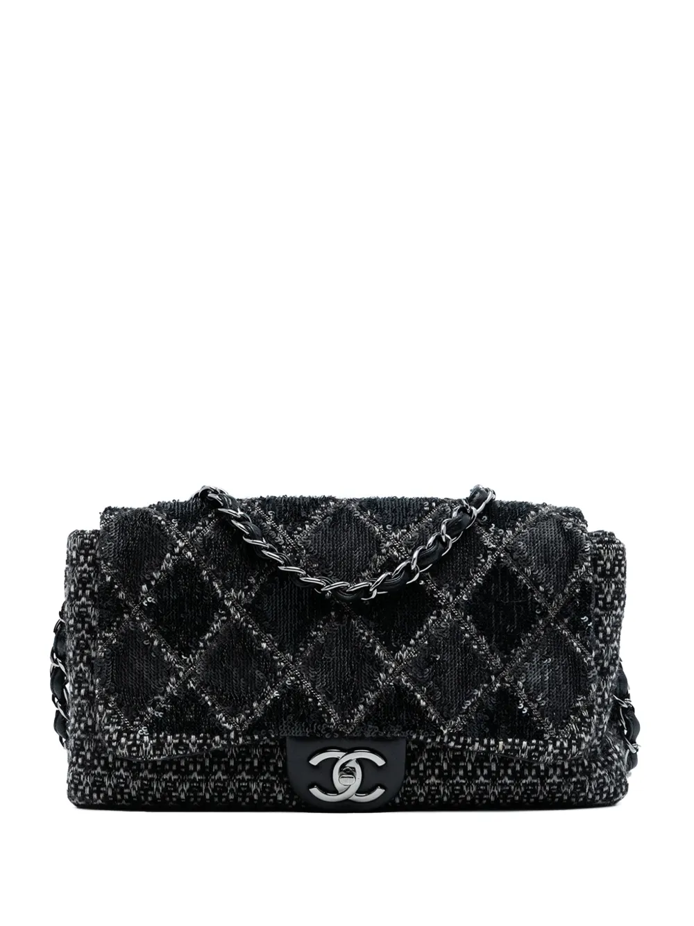 CHANEL Pre-Owned 2010-2011 Large Tweed and Sequin Icons 3 Accordion Flap shoulder bag - Nero