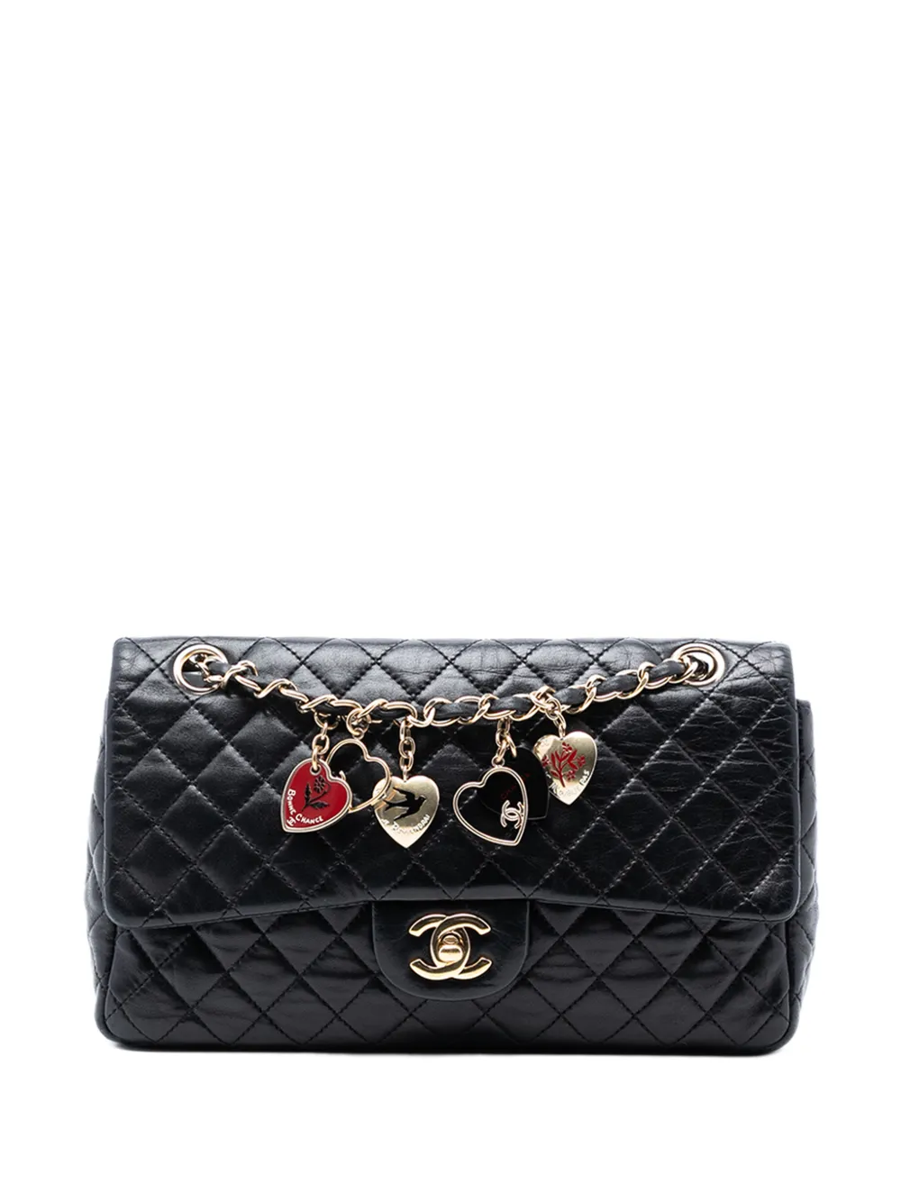 CHANEL Pre-Owned 2009-2010 Medium Classic Lambskin Valentines Heart Charms Single Flap shoulder bag - Nero