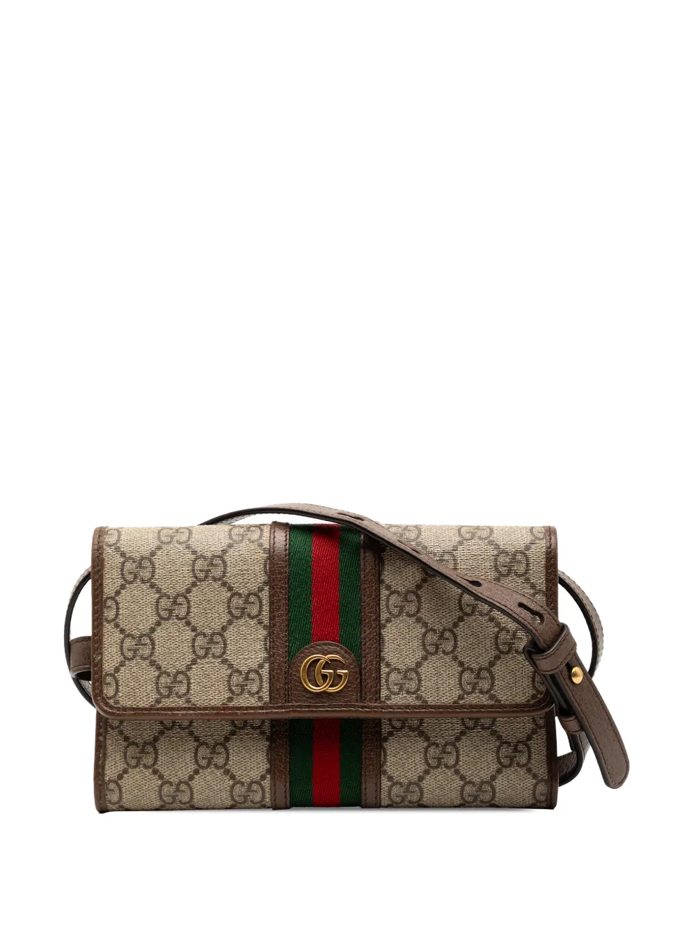 Gucci Pre-Owned 2016-2025 GG Supreme Web Ophidia Trifold Wallet on Strap crossbody bag - Marrone