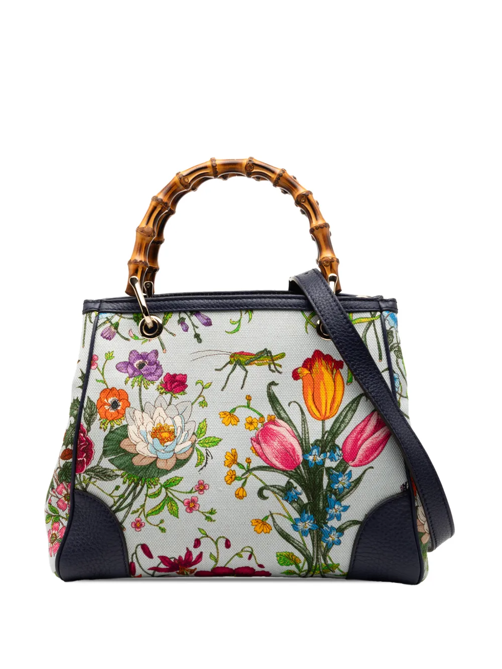 Gucci Pre-Owned 2000-2015 Small Canvas Flora Bamboo Shopper satchel - Blu