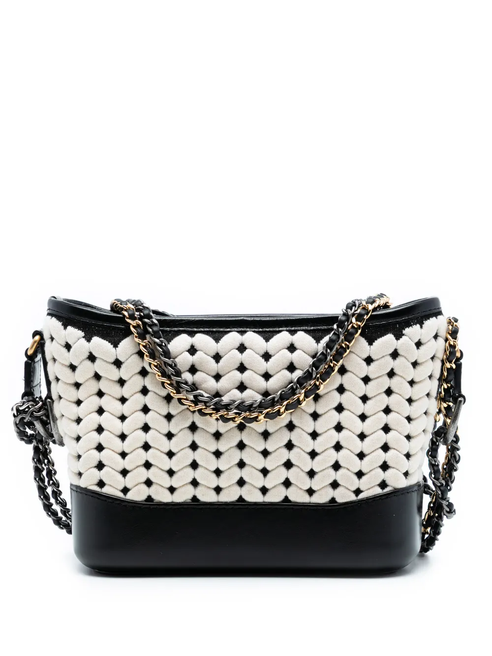 CHANEL Pre-Owned 2019 Small Knit and Calfskin Gabrielle Hobo crossbody bag - Bianco