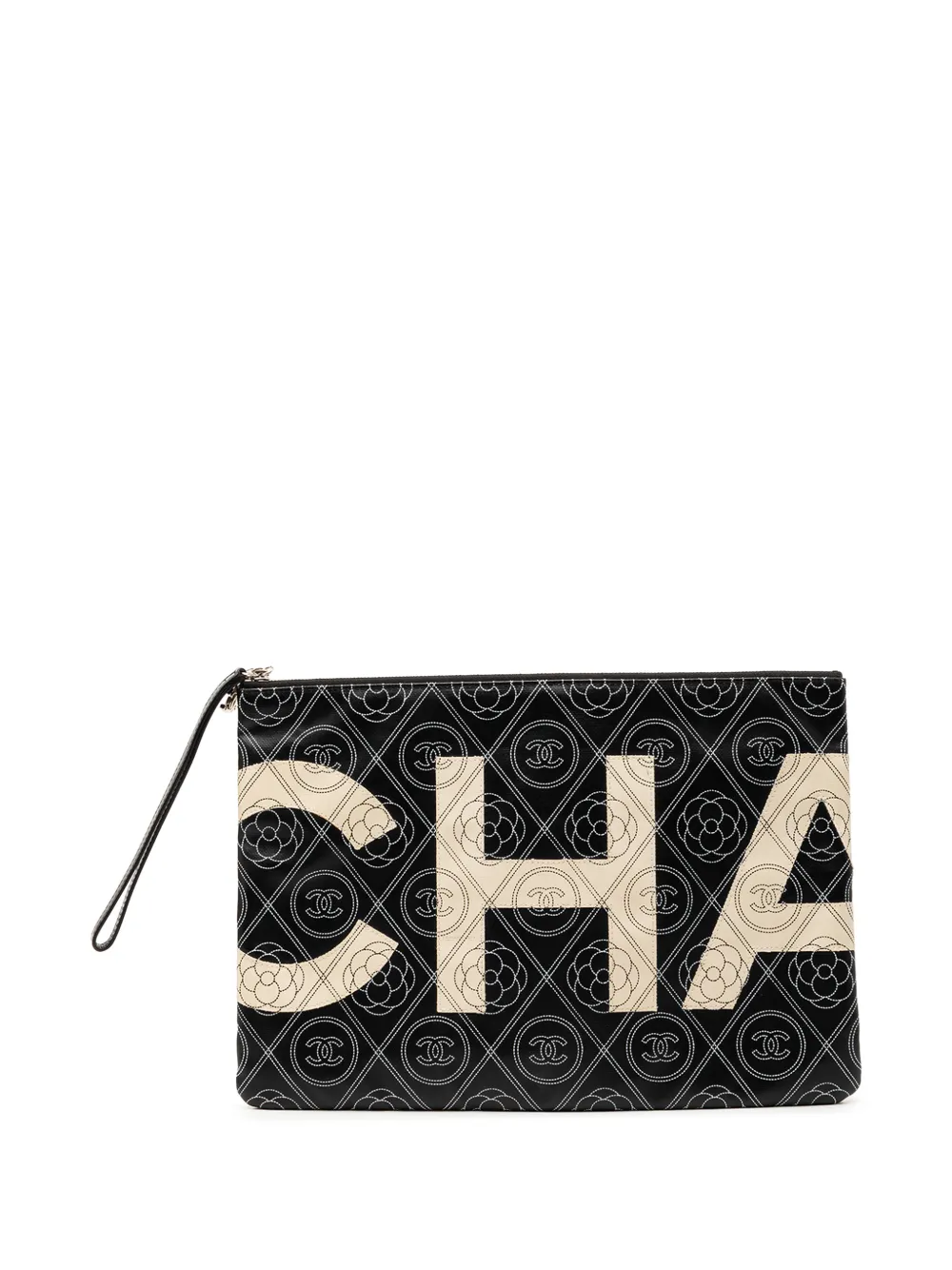 CHANEL Pre-Owned 2018 Coated Canvas Camellia Logo Wristlet clutch bag - Bianco