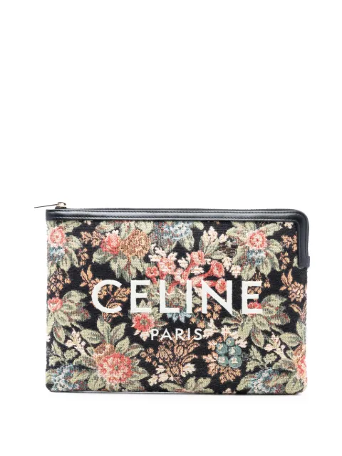 Celine Pre-Owned 2020 Small Floral Tapestry Jacquard Calfskin Logo Pouch clutch bag