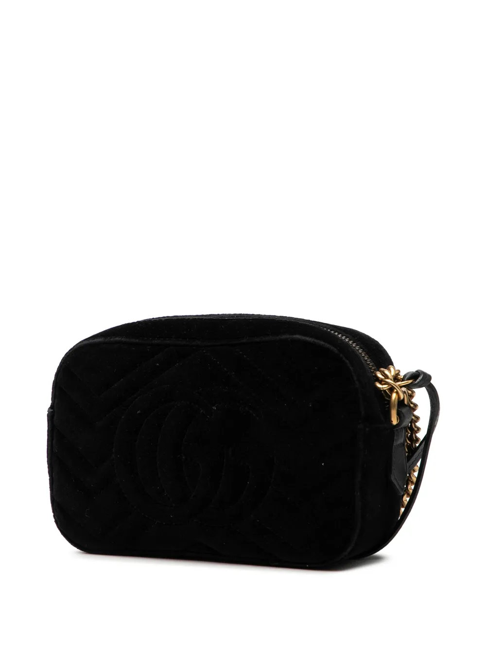  Gucci Pre-owned 2016-2025 Mini Gg Marmont Crystal Embellished Matelasse Velvet Crossbody Bag - Negro 