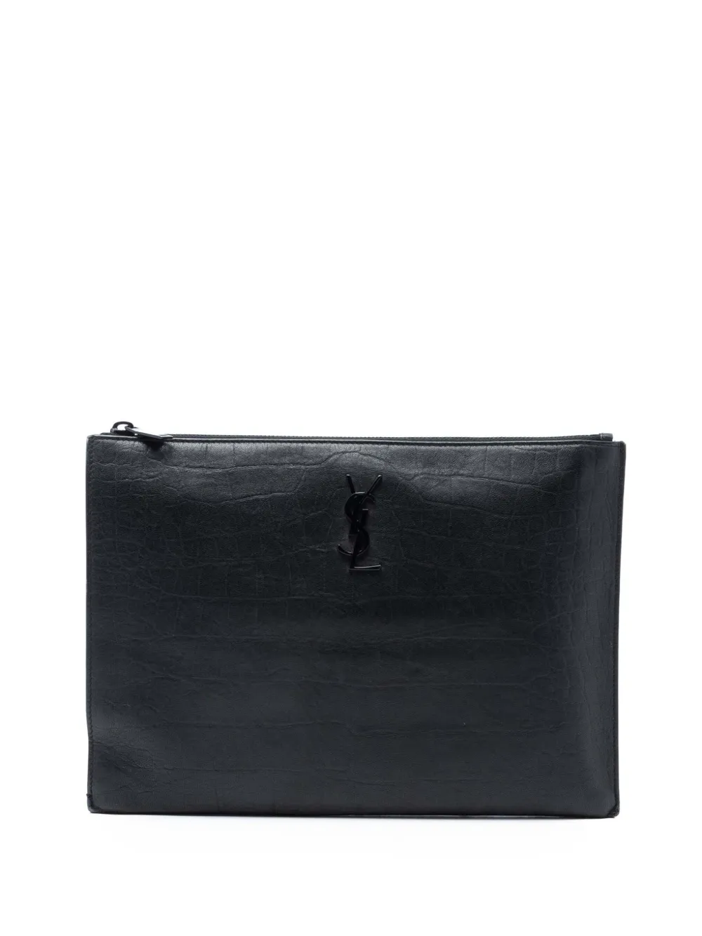 Saint Laurent Pre-Owned 2013 Croc Embossed Leather Monogram Zip Pouch clutch bag - Nero