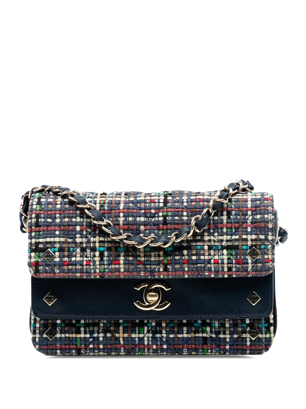 CHANEL Pre-Owned 2016-2017 Mini CC Quilted Mixed Fibers and Lambskin Double Flap crossbody bag - Blu