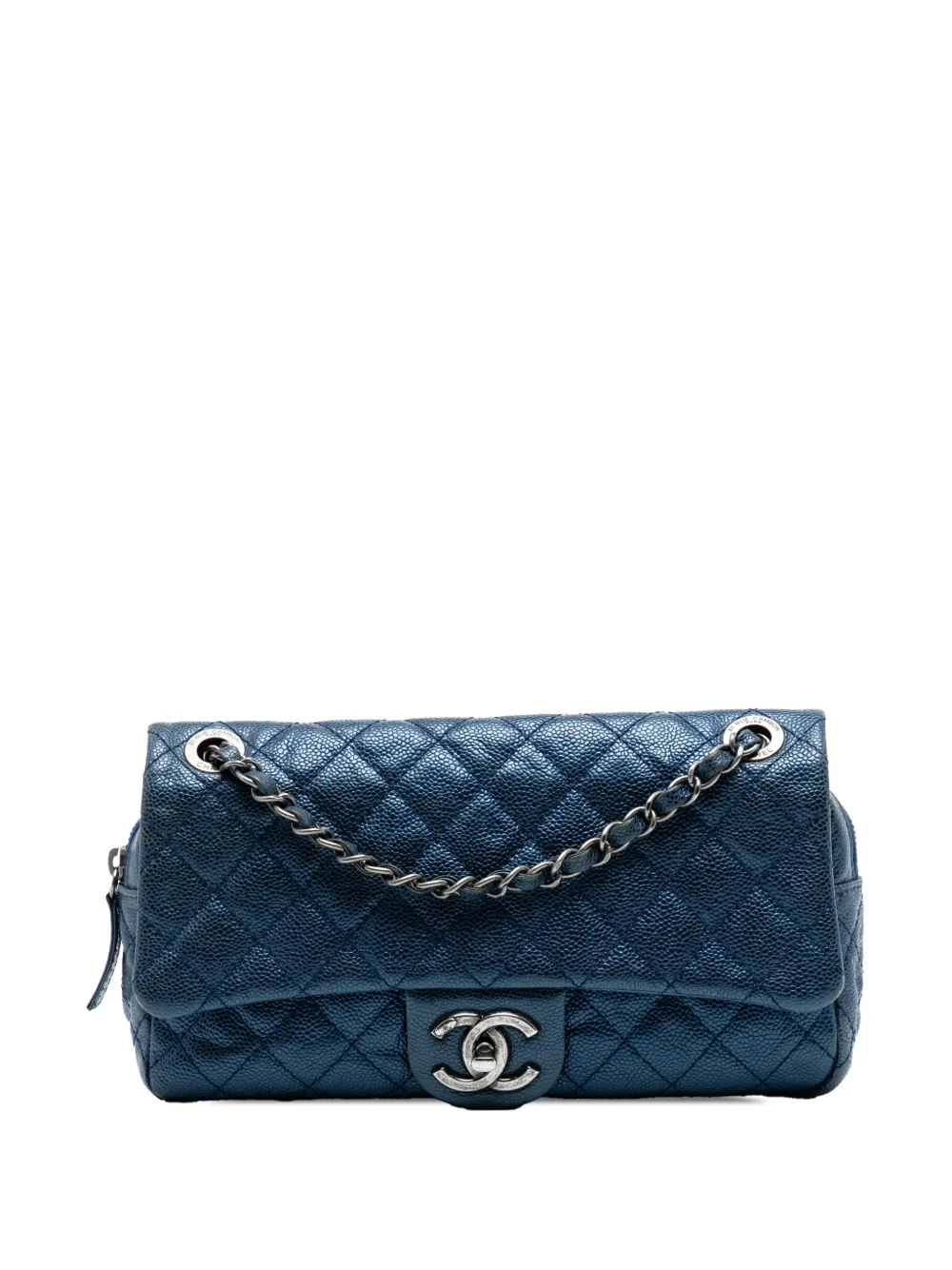 CHANEL Pre-Owned 2012 Medium Quilted Iridescent Caviar Easy Flap shoulder bag - Blu