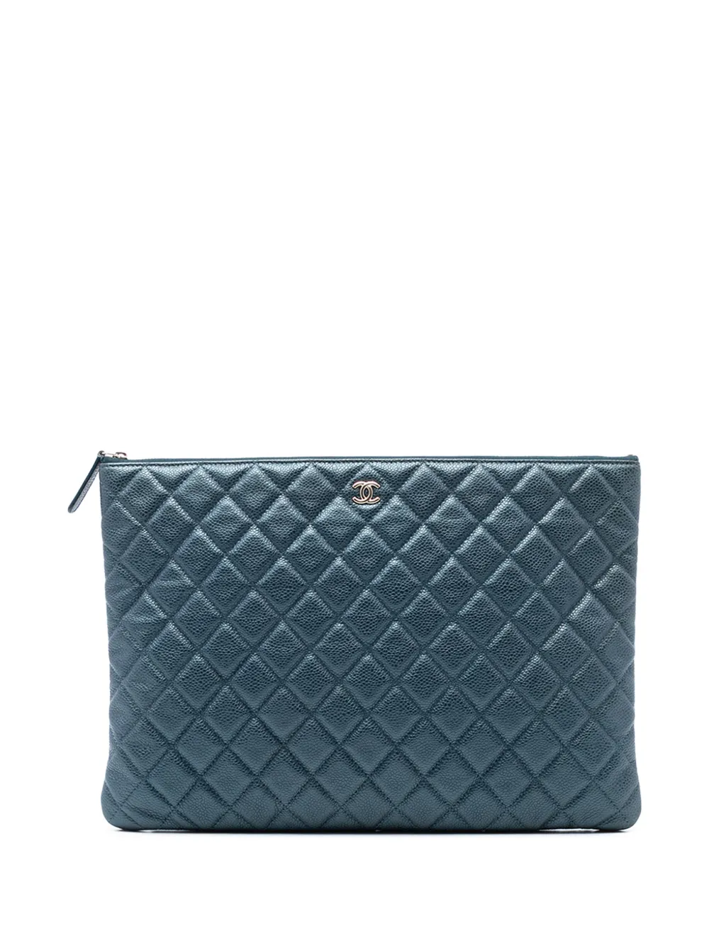 CHANEL Pre-Owned 2018 Large Quilted Caviar O Case clutch bag - Blu