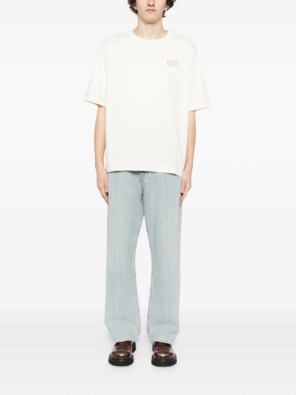 Maison Kitsun&eacute; T-shirt met logoprint - Beige