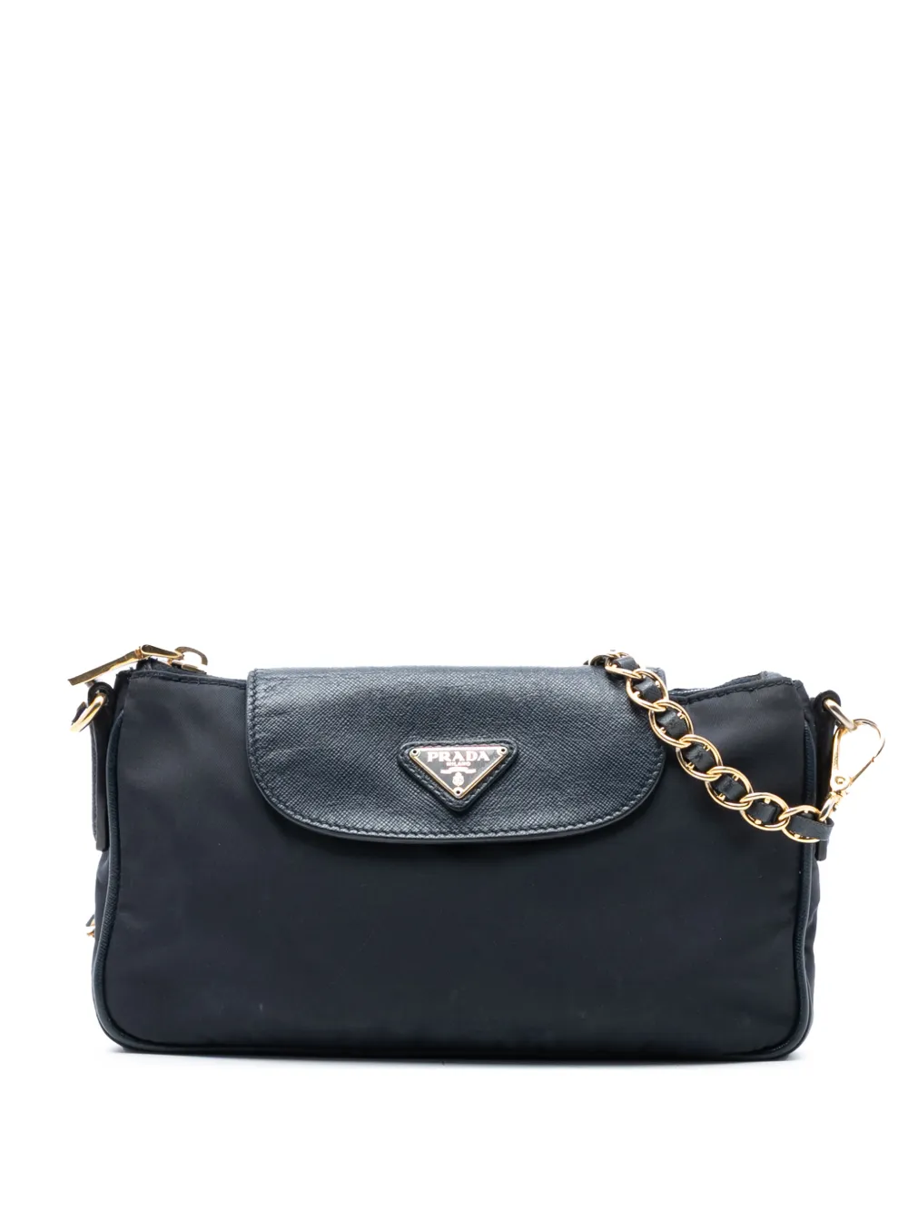 Prada Pre-Owned 2000-2013 Saffiano Trimmed Tessuto Chain crossbody bag - Nero