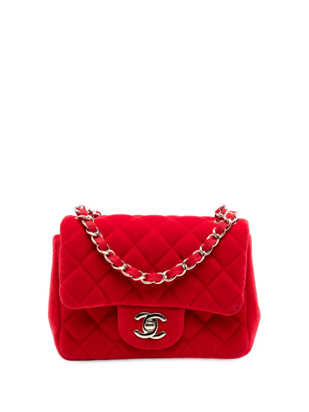CHANEL Pre-Owned 2016-2017 Mini Square Classic Velvet Single Flap crossbody bag - Rosso