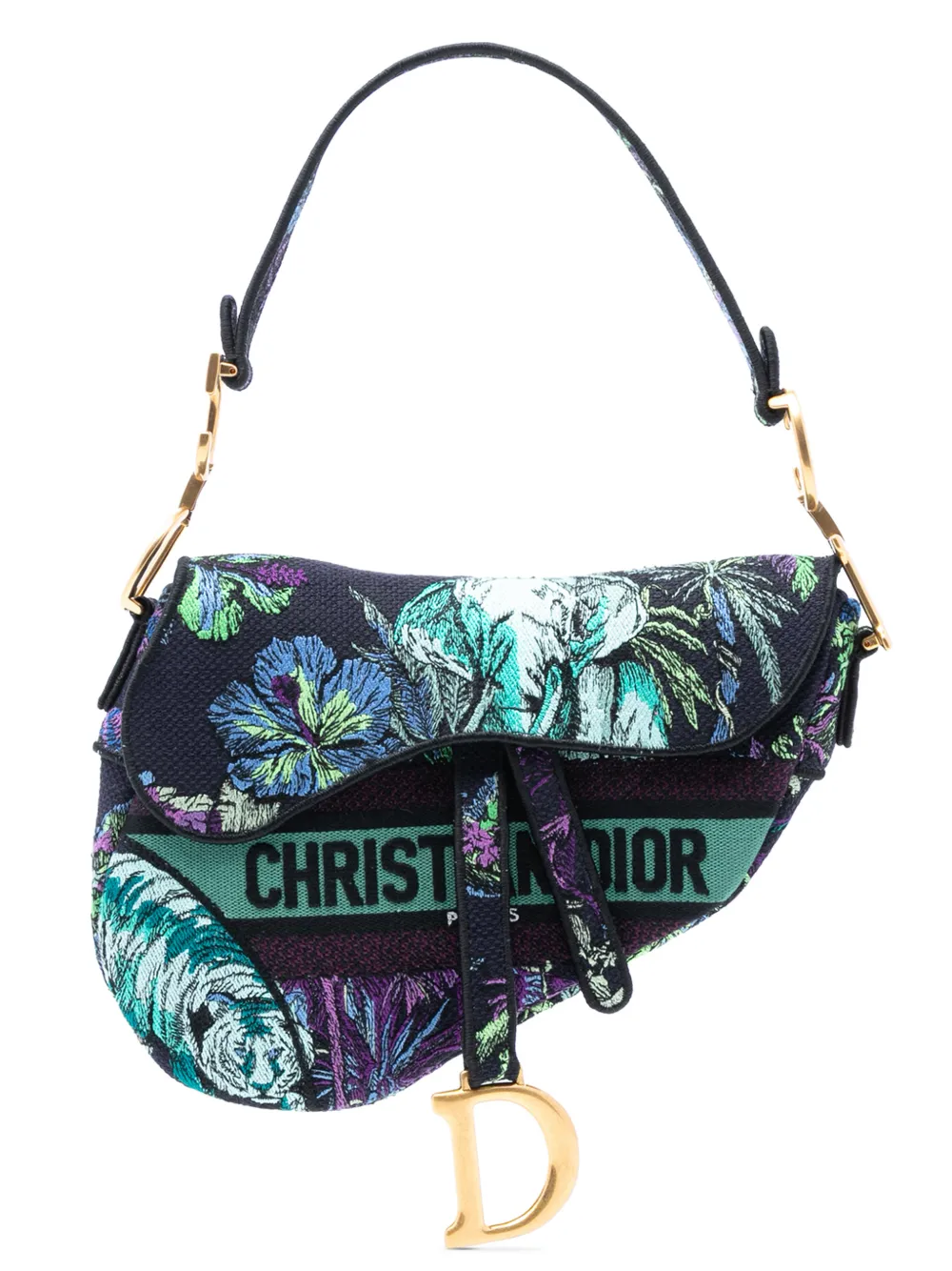 Christian Dior Pre-Owned 2023 Canvas Embroidered Floral Saddle Bag shoulder bag - Blu