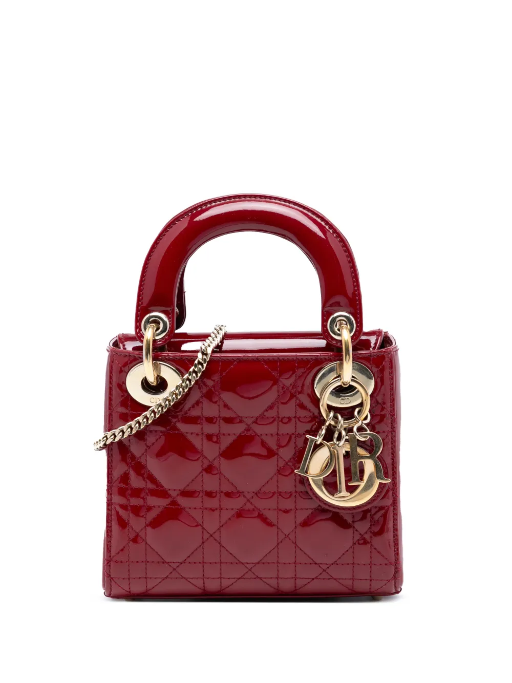 Christian Dior Pre-Owned 2017 Mini Patent Cannage Lady Dior satchel - Rosso