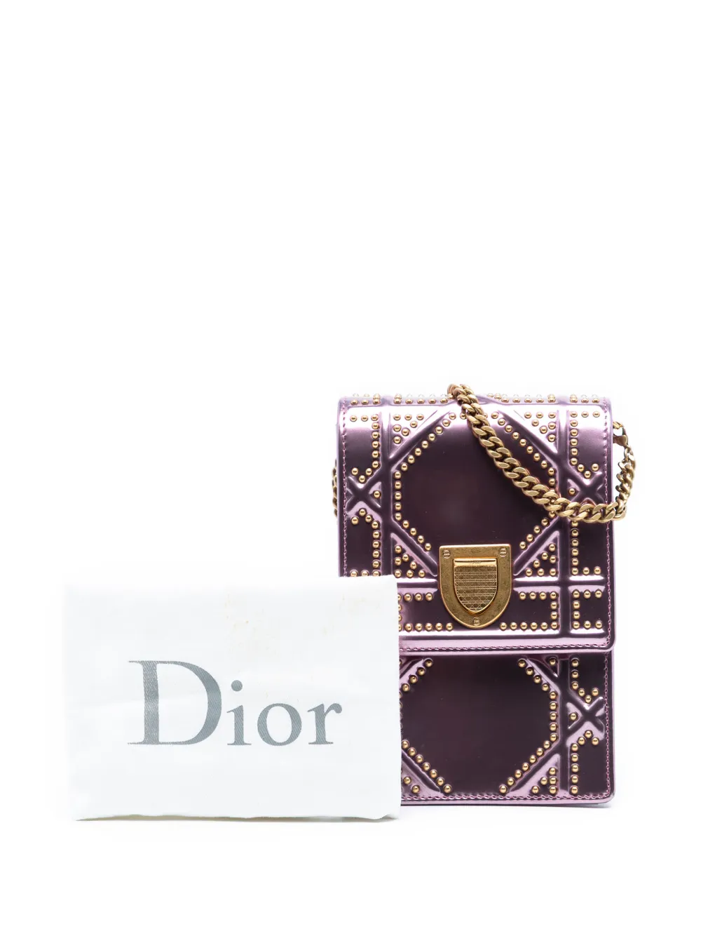 2018 Metallic Studded Calfskin Vertical Diorama Crossbody Bag