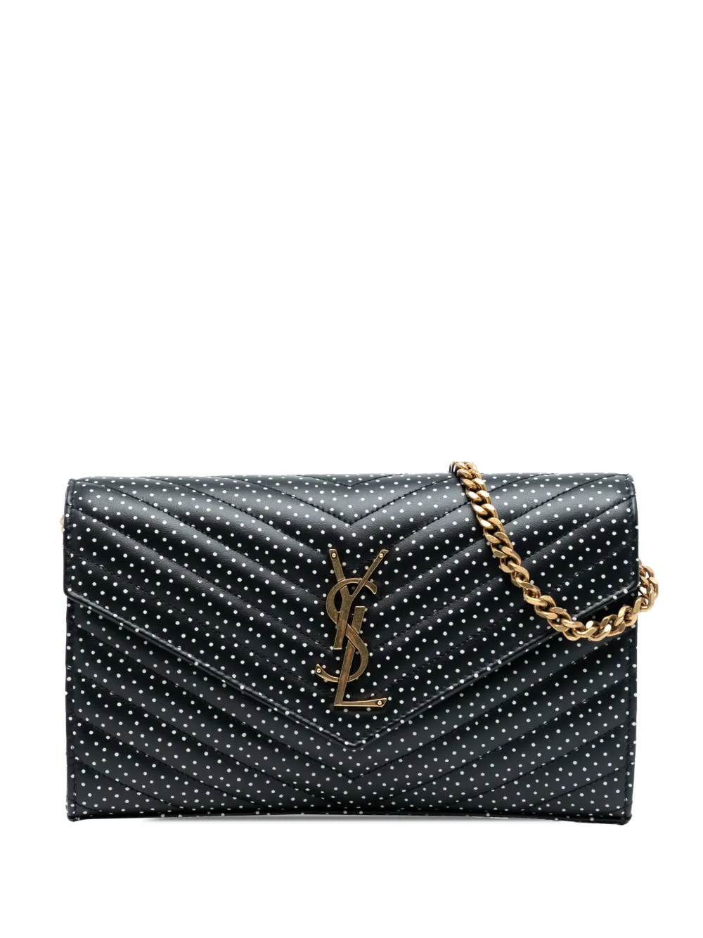 Saint Laurent Pre-Owned 2020 Quilted Chevron Calfskin Polka Dot Monogram Envelope Chain Wallet crossbody bag | negro | Image 1