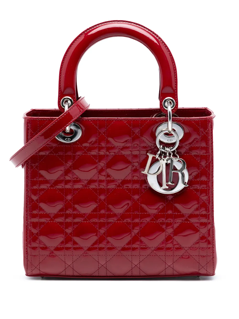 Christian Dior Pre-Owned 2012 Medium Patent Cannage Lady Dior satchel - Rosso