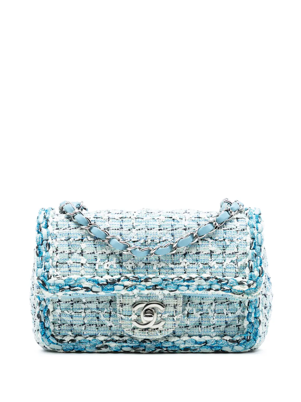 CHANEL Pre-Owned 2019 Mini Rectangular Classic Tweed Braided Single Flap crossbody bag - Blu