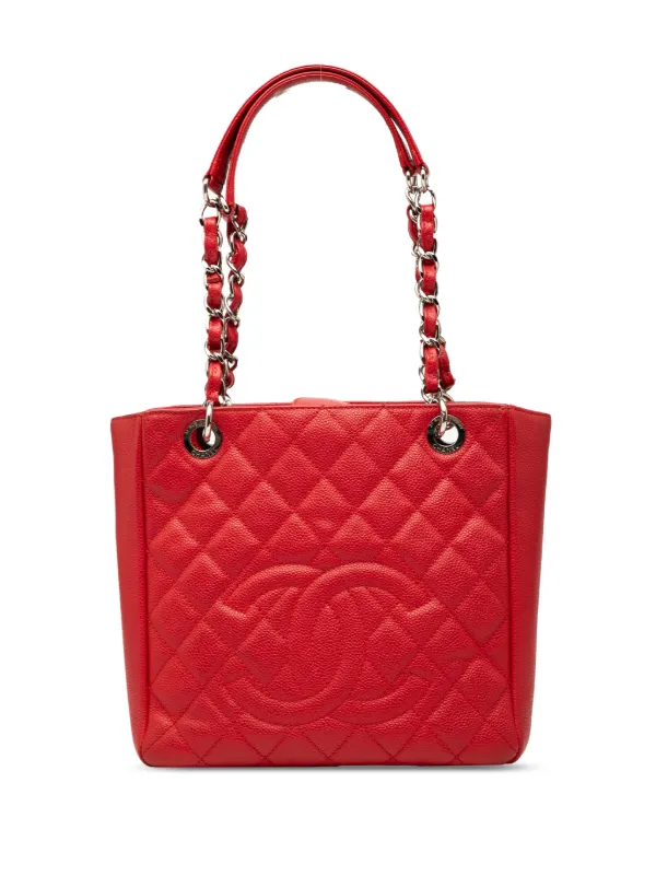 Chanel Pre-owned 2013-2014 Caviar Petite Shopping Tote Bag in Red