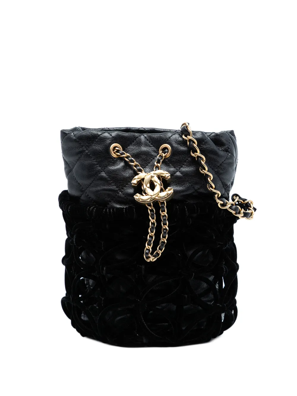 CHANEL Pre-Owned 2021-2025 Braided Velvet Goatskin Drawstring bucket bag - Nero