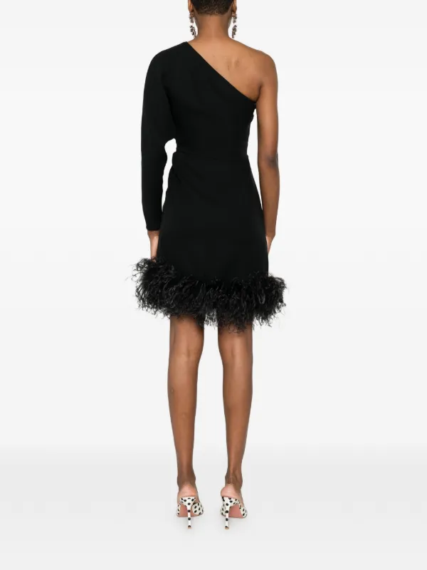 black one shoulder feather dress One Shoulder Feather Trim Gown