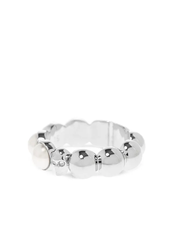 Alexander McQueen Skull Pearl Ring | Silver | FARFETCH