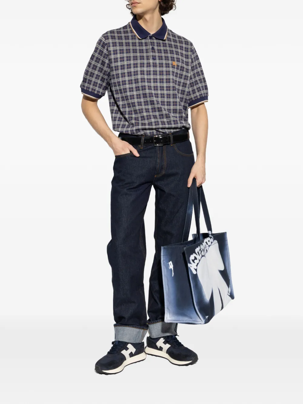 Burberry Pelham check-pattern logo-detail polo shirt - Blauw