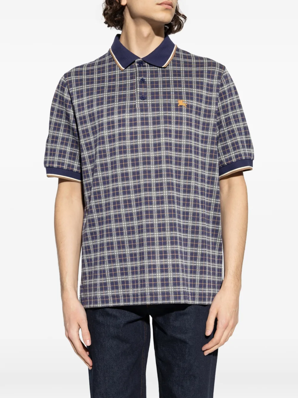 Burberry Geruit poloshirt Blauw