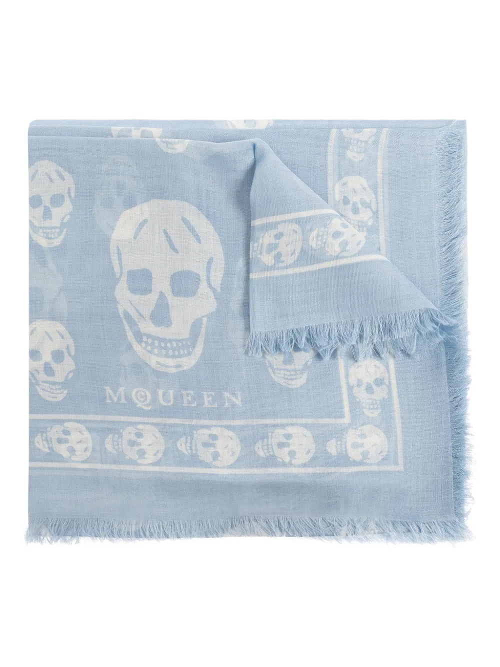 Alexander McQueen skull-print fringed scarf - Blu