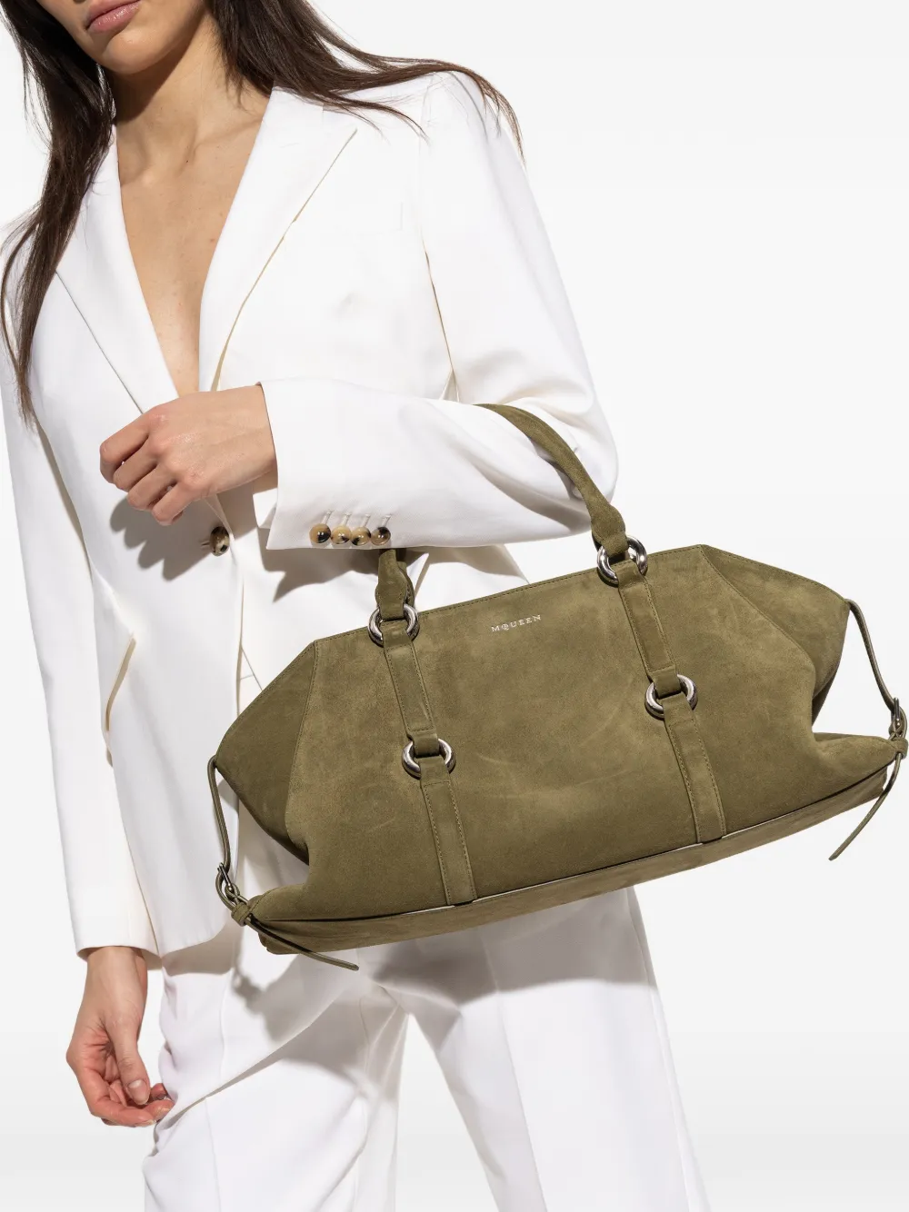 Alexander McQueen suede ring-detail tote bag - Groen