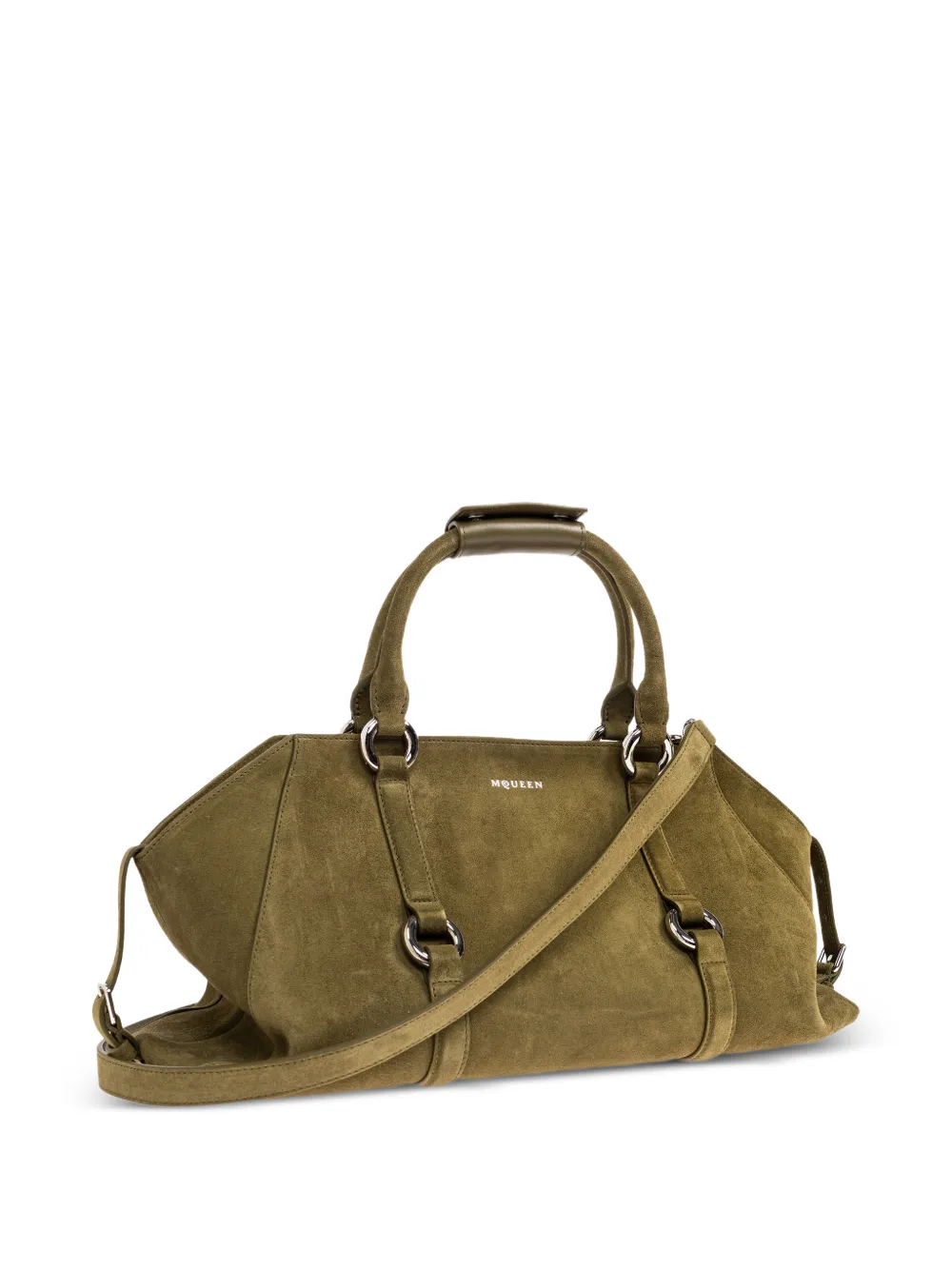 Alexander McQueen Suède shopper met ringdetail Groen