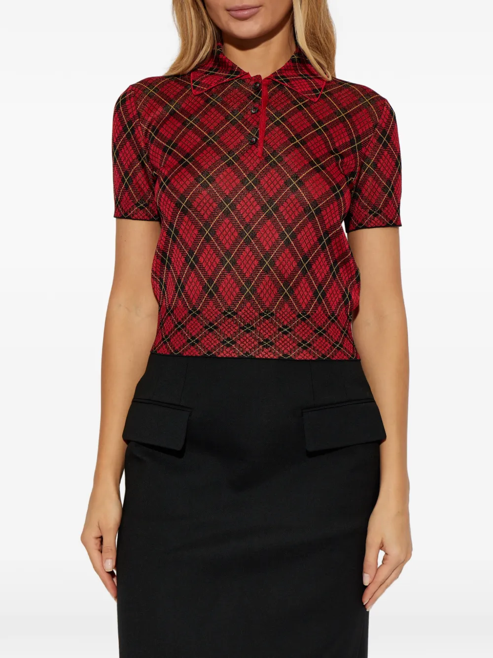  Alexander Mcqueen Argyle Button Polo Top - Red 