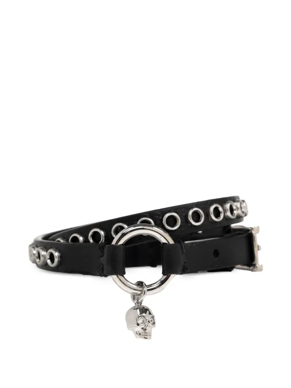 Alexander McQueen Skull Ring Double Wrap Bracelet in Black