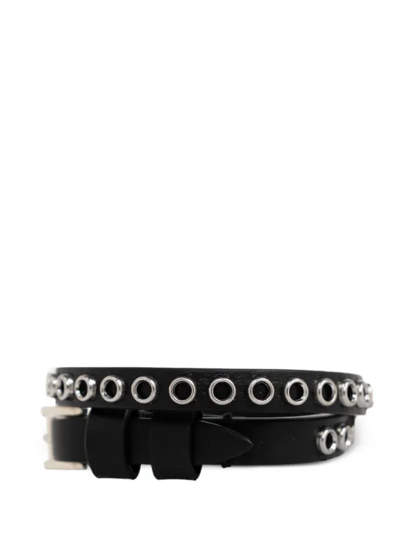 Alexander McQueen スカルチャーム レザーブレスレット | ブラック